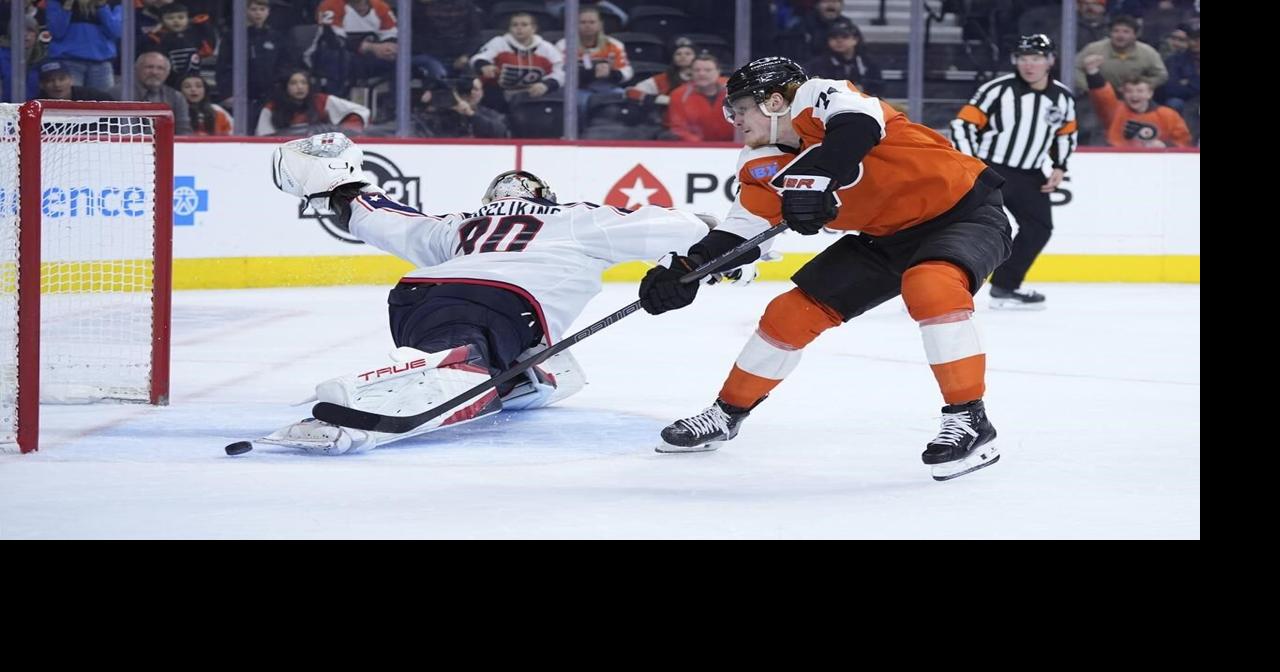 Tippett's OT goal and 4-point game powers the Flyers to a 5-4 comeback win over the Blue Jackets