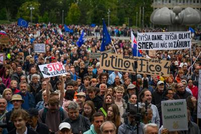 Slovaks hold nationwide protests against economic policies of populist PM Robert Fico