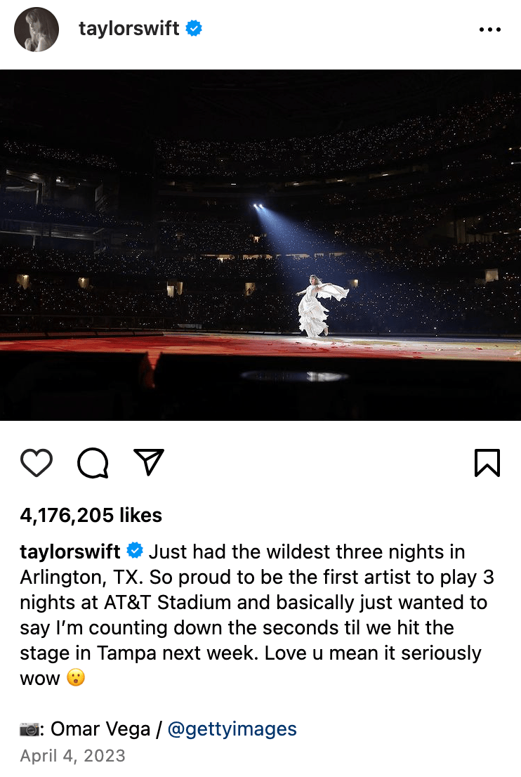 Just had the wildest three nights in Arlington, TX. So proud to be the first artist to play 3 nights at AT&T Stadium and basically just wanted to say I’m counting down the seconds til we hit the stage in Tampa next week. Love u mean it seriously wow