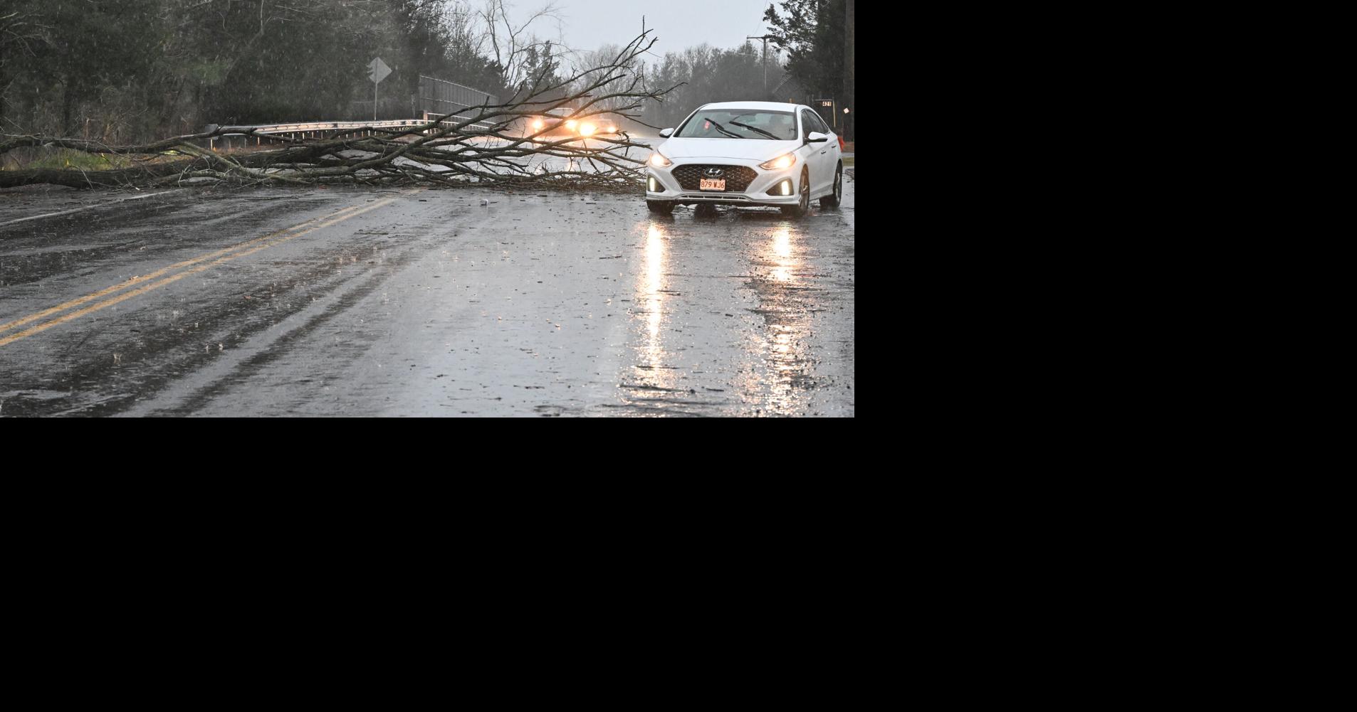 Heavy rain and high winds knock out power, downs trees, close roads in ...