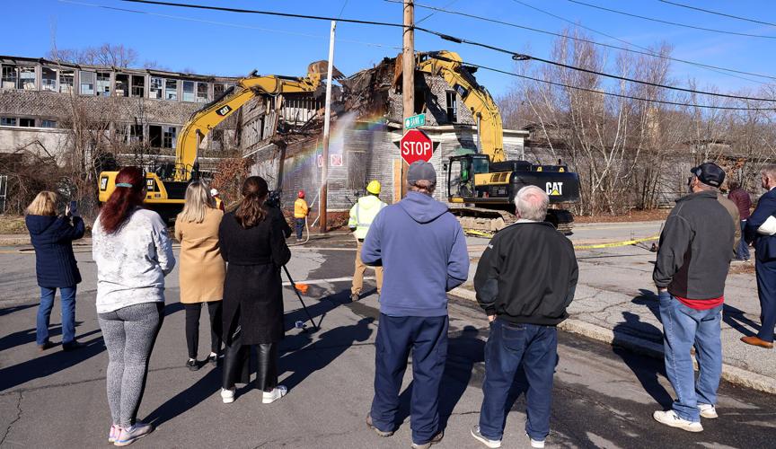 Portion of old Webster Mill in North Attleboro being demolished