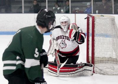 brockton mansfield thesunchronicle hockey stagnone menzer jaden goalie period adam beat watches shot left his