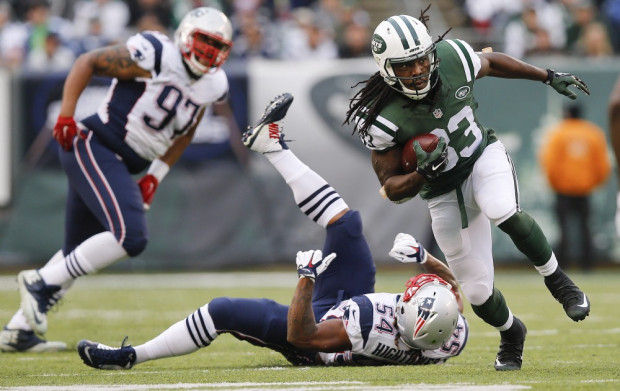 New York Jets wide receiver Eric Decker makes the game-winning touchdown  catch to defeat the New England Patriots 26-20 in overtime on Sunday, Dec.  27, 2015, at MetLife Stadium in East Rutherford