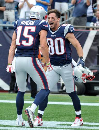 New England Patriots wide receiver Chris Hogan (15) celebrates a