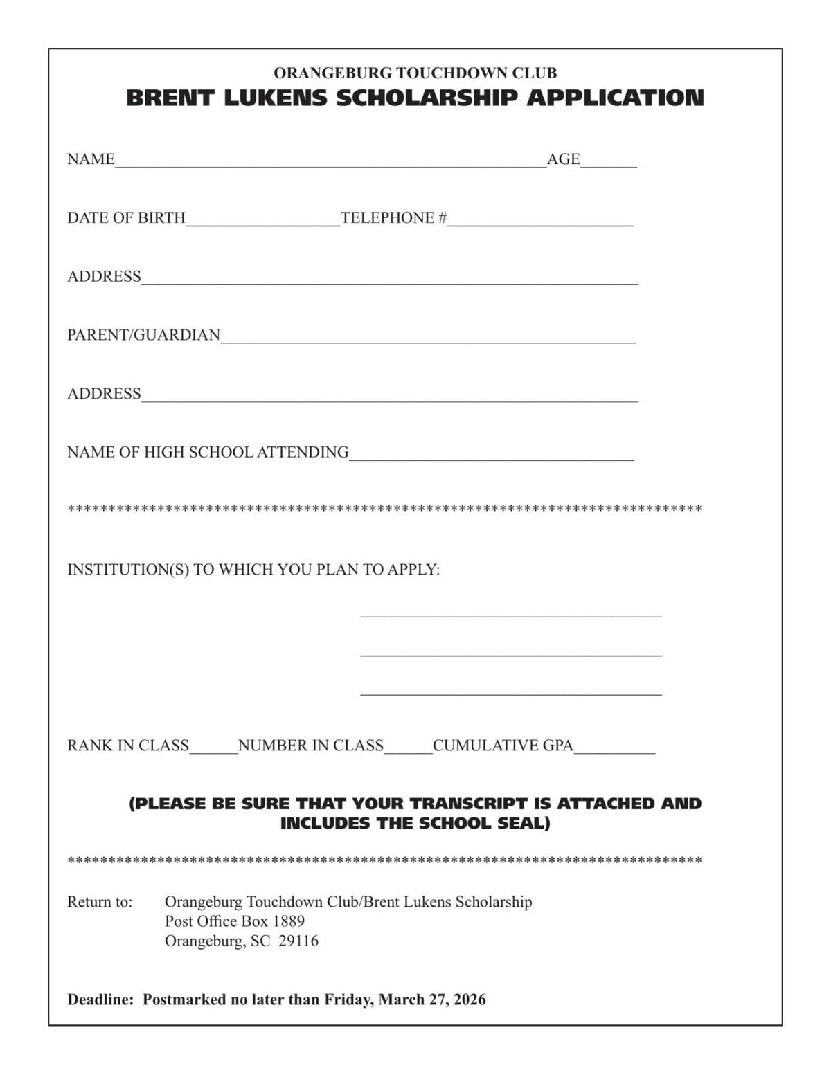 Brent Lukens Scholarship App