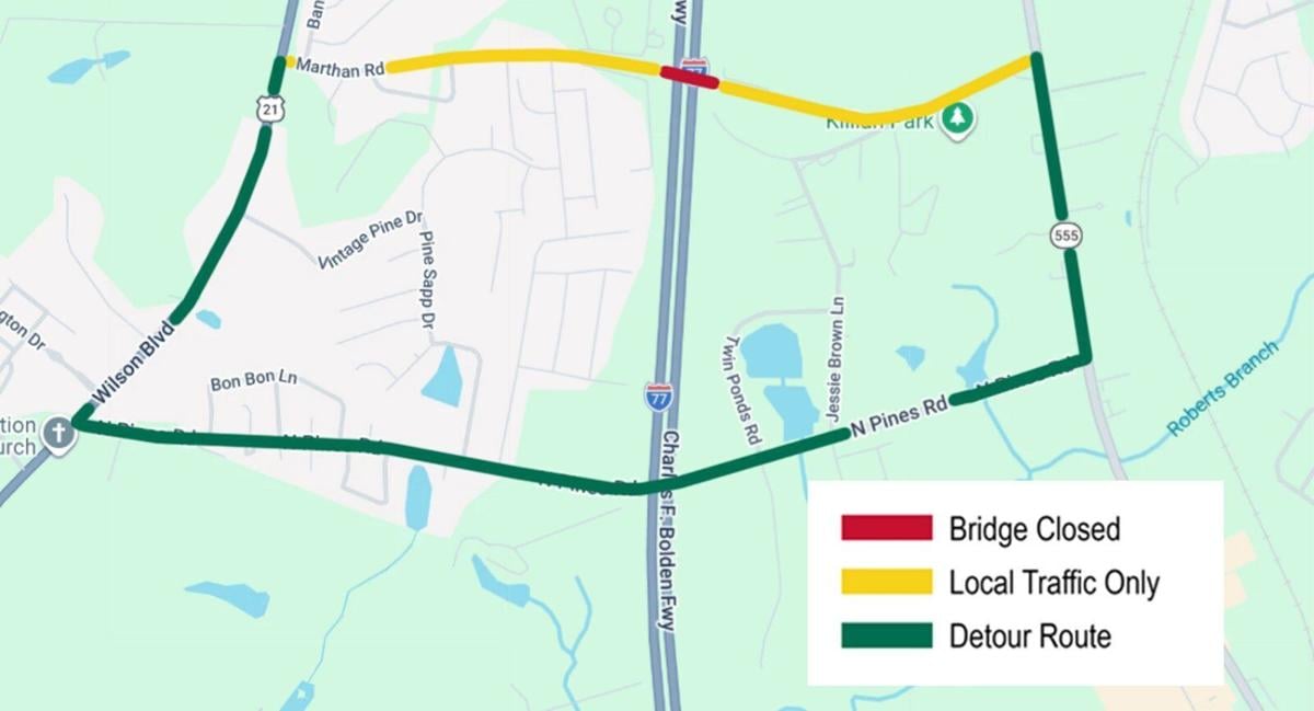 SCDOT to close, detour Marthan Road bridge over I-77 for repairs in Richland County
