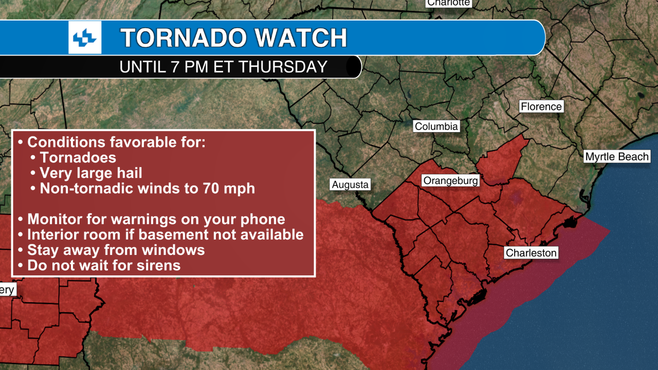 Tornado Watch until 7 p.m. for much of SC