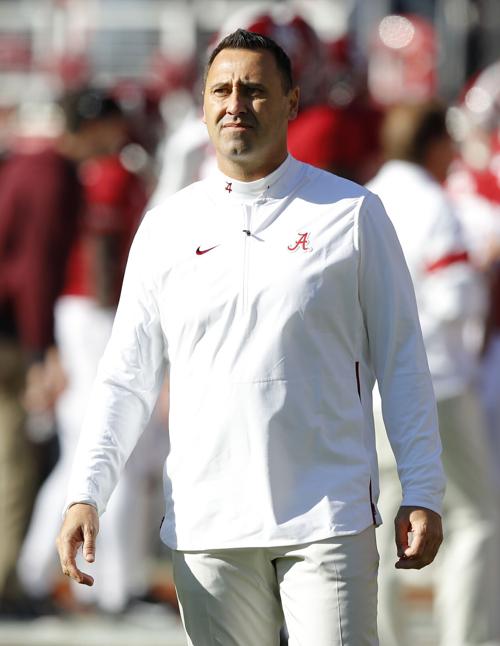 Alabama offensive coordinator Steve Sarkisian looks on before a game against LSU at Bryant-Denny Stadium on November 9, 2019, in Tuscaloosa, Alabama.
