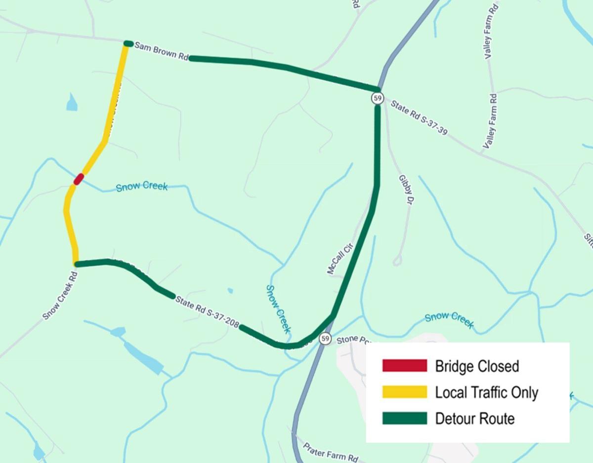 SCDOT to close, detour Snow Creek Road bridge over Snow Creek for replacement in Oconee County