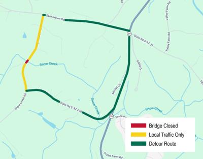 SCDOT to close, detour Snow Creek Road bridge over Snow Creek for replacement in Oconee County