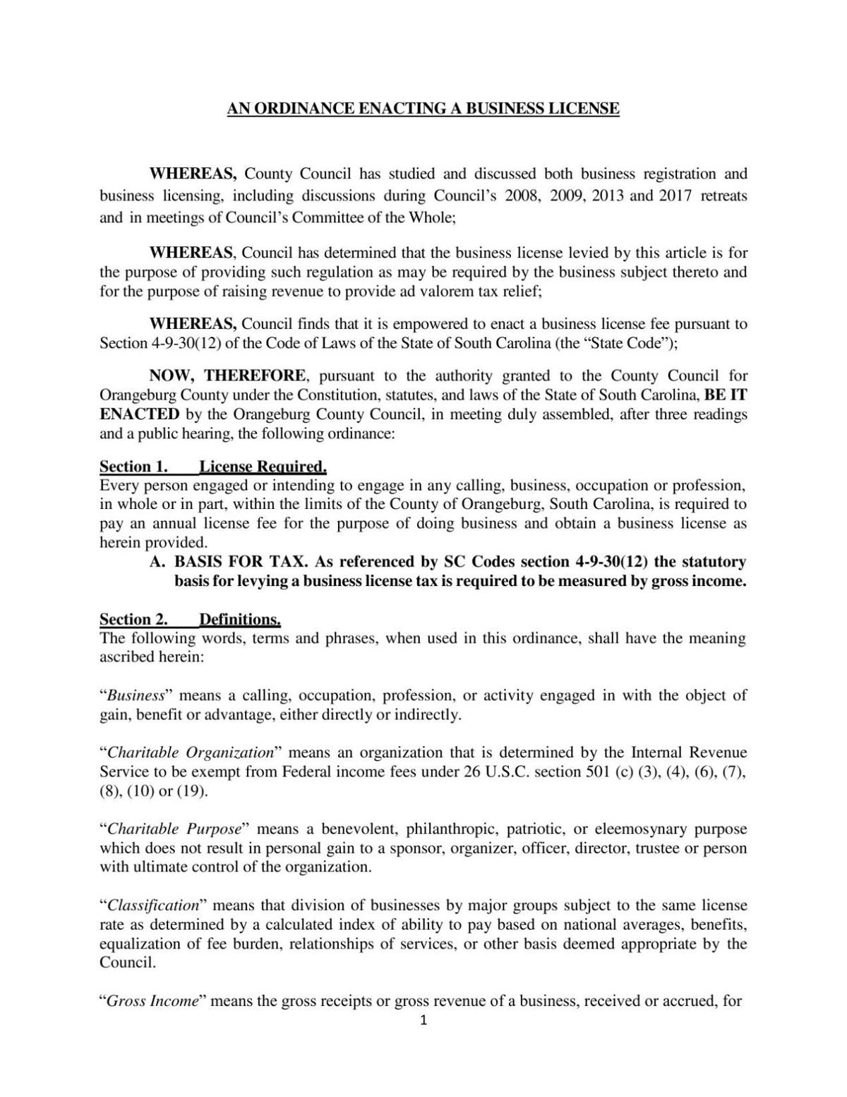 Proposed Orangeburg County Business License Ordinance 8 18 2017 The Spot Thetandd Com