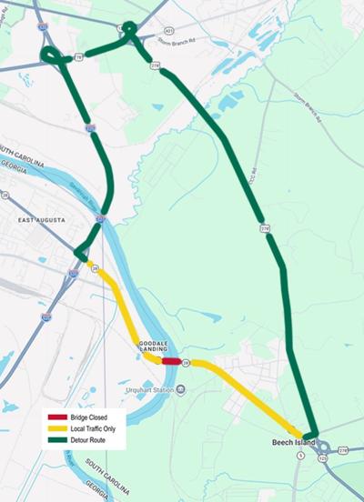 SCDOT to close, detour Sand Bar Ferry Road westbound bridge over Savannah River for repairs in Aiken County