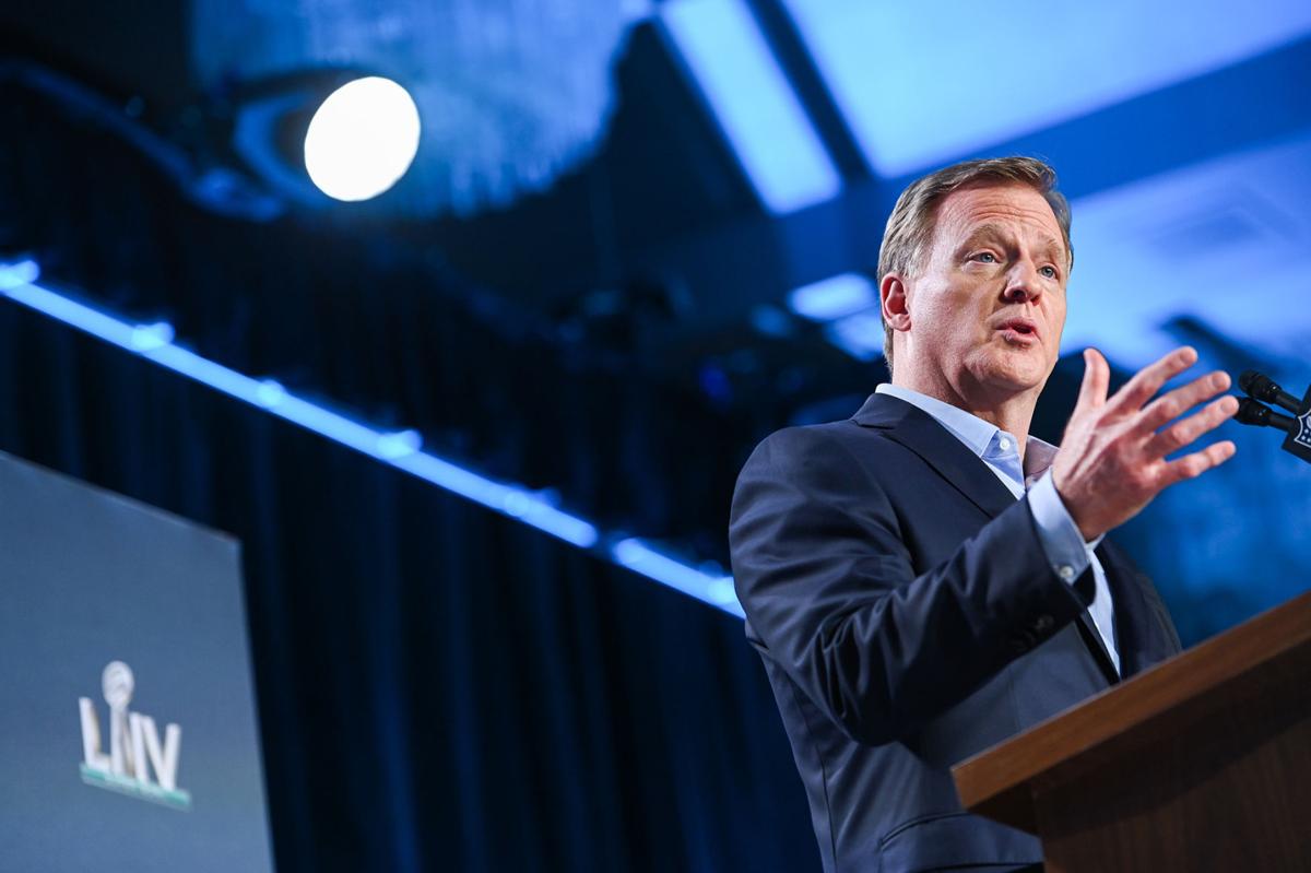 NFL Commissioner Roger Goodell during a news conference ahead of Super Bowl LIV at the Hilton Downtown in Miami on Wednesday, Jan. 29, 2020.