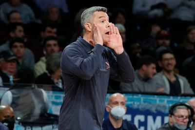 Head coach Tony Bennett of the Virginia Cavaliers reacts during the second half against the Louisville Cardinals in the 2022 Men's ACC Basketball Tournament- Second Round at Barclays Center on March 09, 2022, in the Brooklyn borough of New York City.