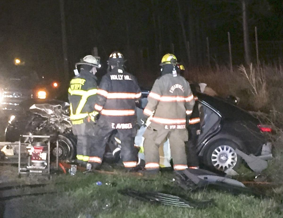 Five injured in crash; helicopters, ambulances carry off victims