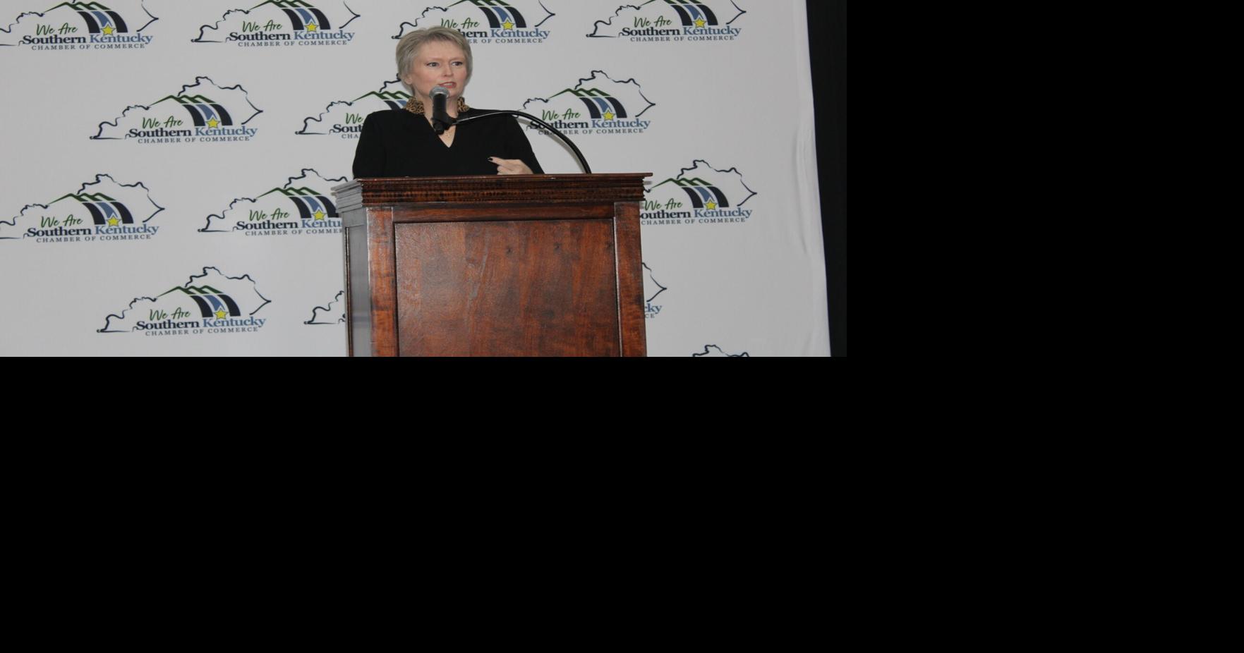 Baptist Health Corbin President Angelia Foster speaks at Southern Kentucky Chamber luncheon