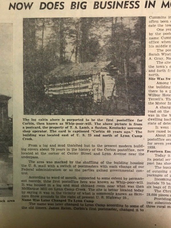 The Corbin Story City's post office first housed in log hut, now does