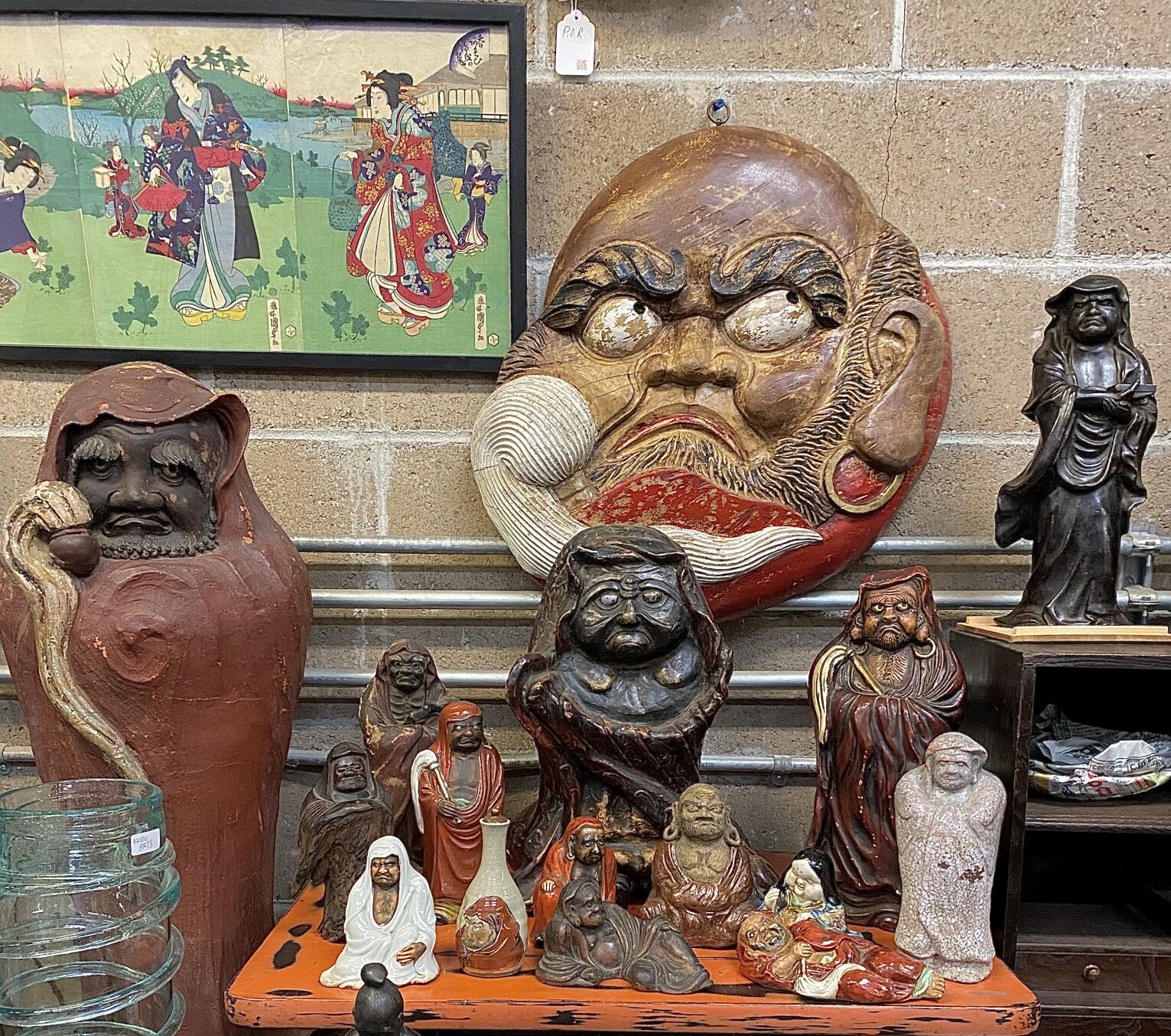 彫刻・オブジェ SANROKU DARUMA Figurine koner gallery Vintage Japanese Ceramic Statue Bodhidharma in Red Robes