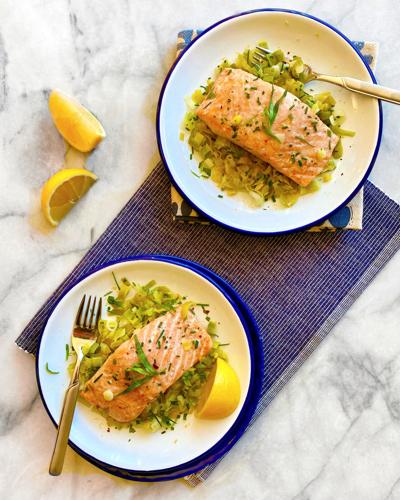 Roasted Salmon With Leek Compote