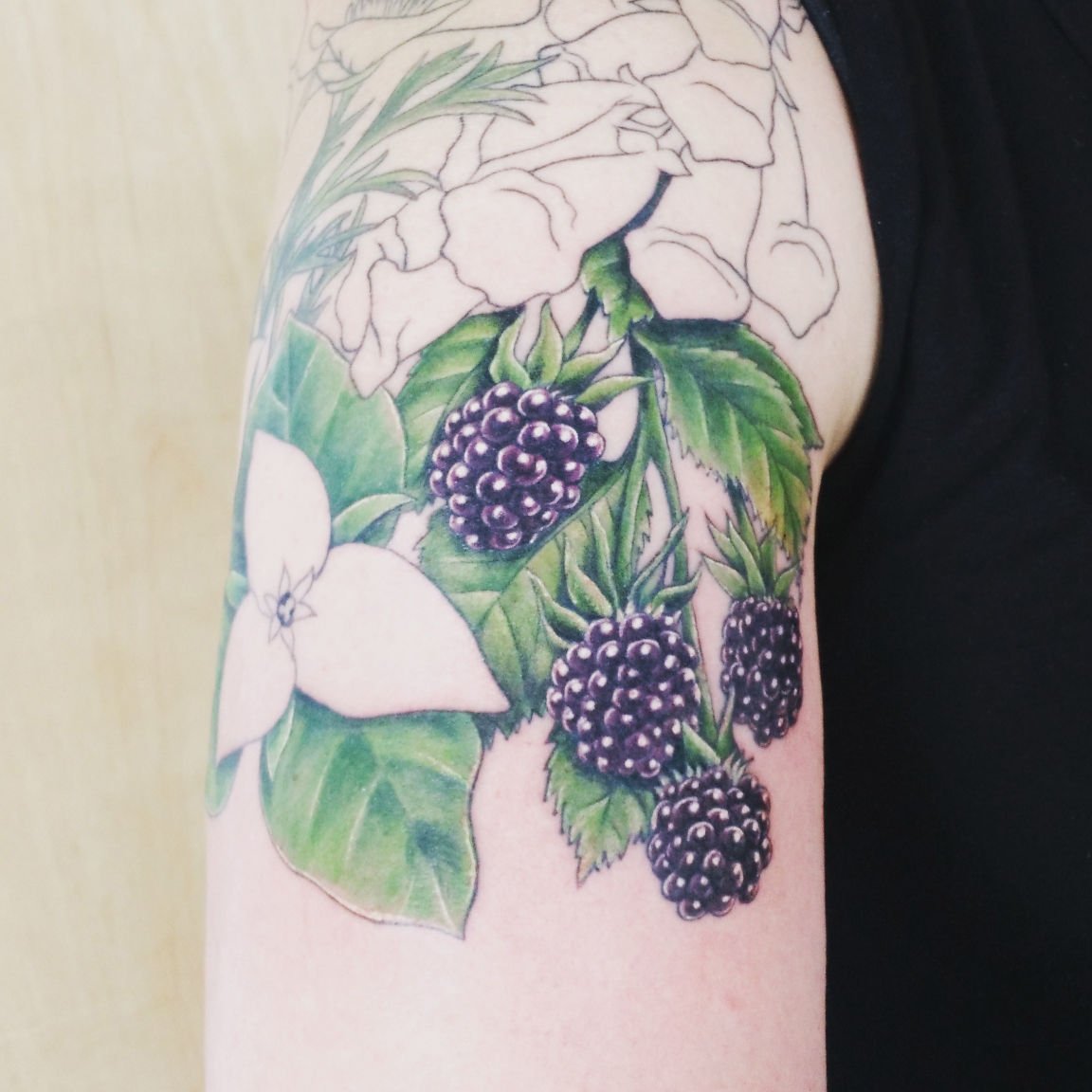 Veronica Swanson | Blackberries, leaves, and goodbyes to unwanted tattoos  ✌️🌿 #tattooartist #coverup #blackberries #floral #illustrativeart  #blackand... | Instagram