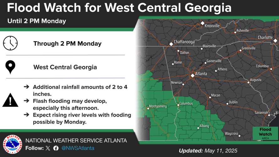 Heavy rain, flood watch and severe weather risk continue across Georgia ...