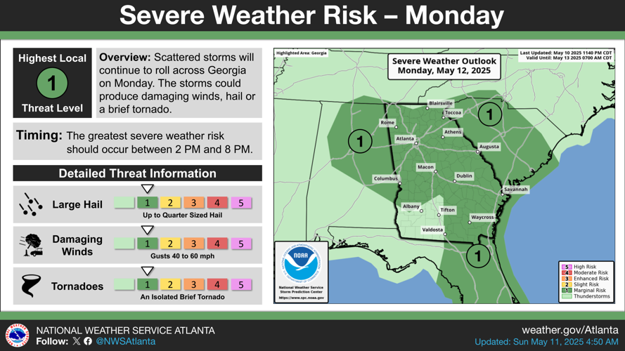 Heavy rain, flood watch and severe weather risk continue across Georgia ...