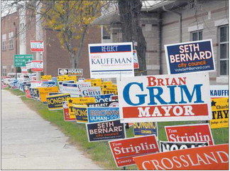 county allegany early campaign signs times headquarters beside sheriff dozens placed department office near been