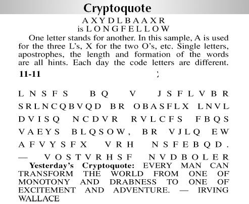 Cryptoquote | Puzzles | timesargus.com