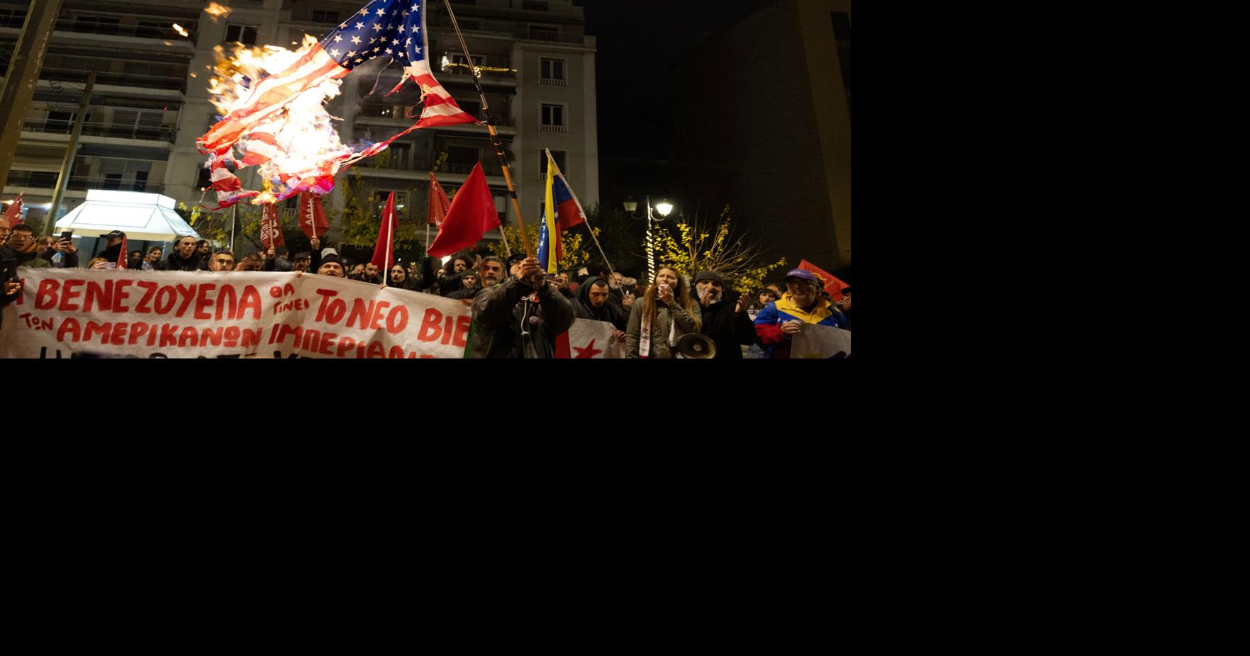 APTOPIX Greece US Venezuela Protest