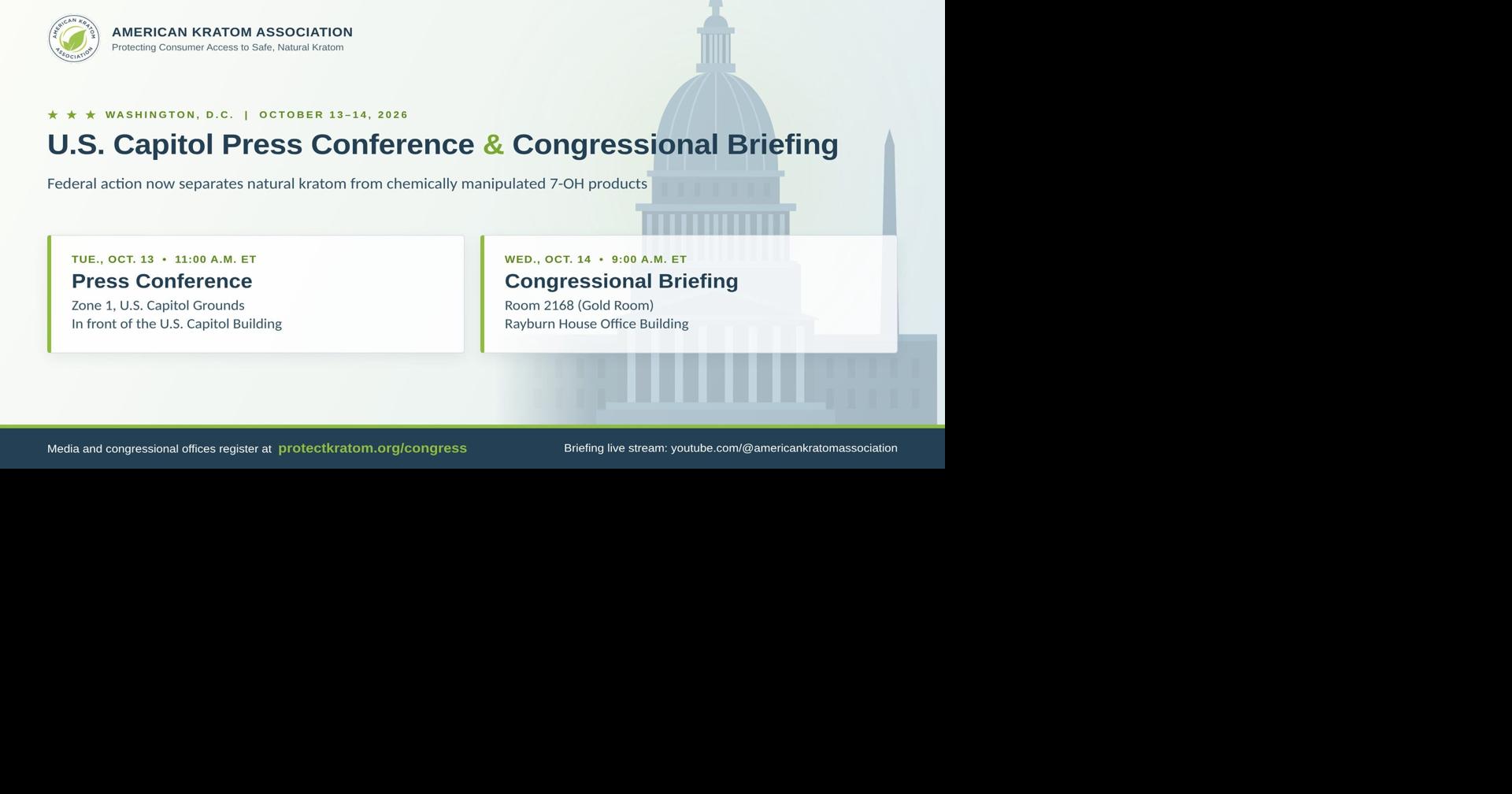 American Kratom Association Hosts U.S. Capitol Press Conference and Congressional Briefing on Federal Action Separating Natural Kratom From Synthetic 7-OH Products