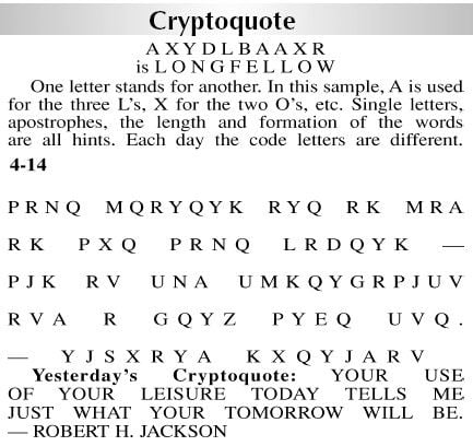 Cryptoquote | Puzzles | timesargus.com