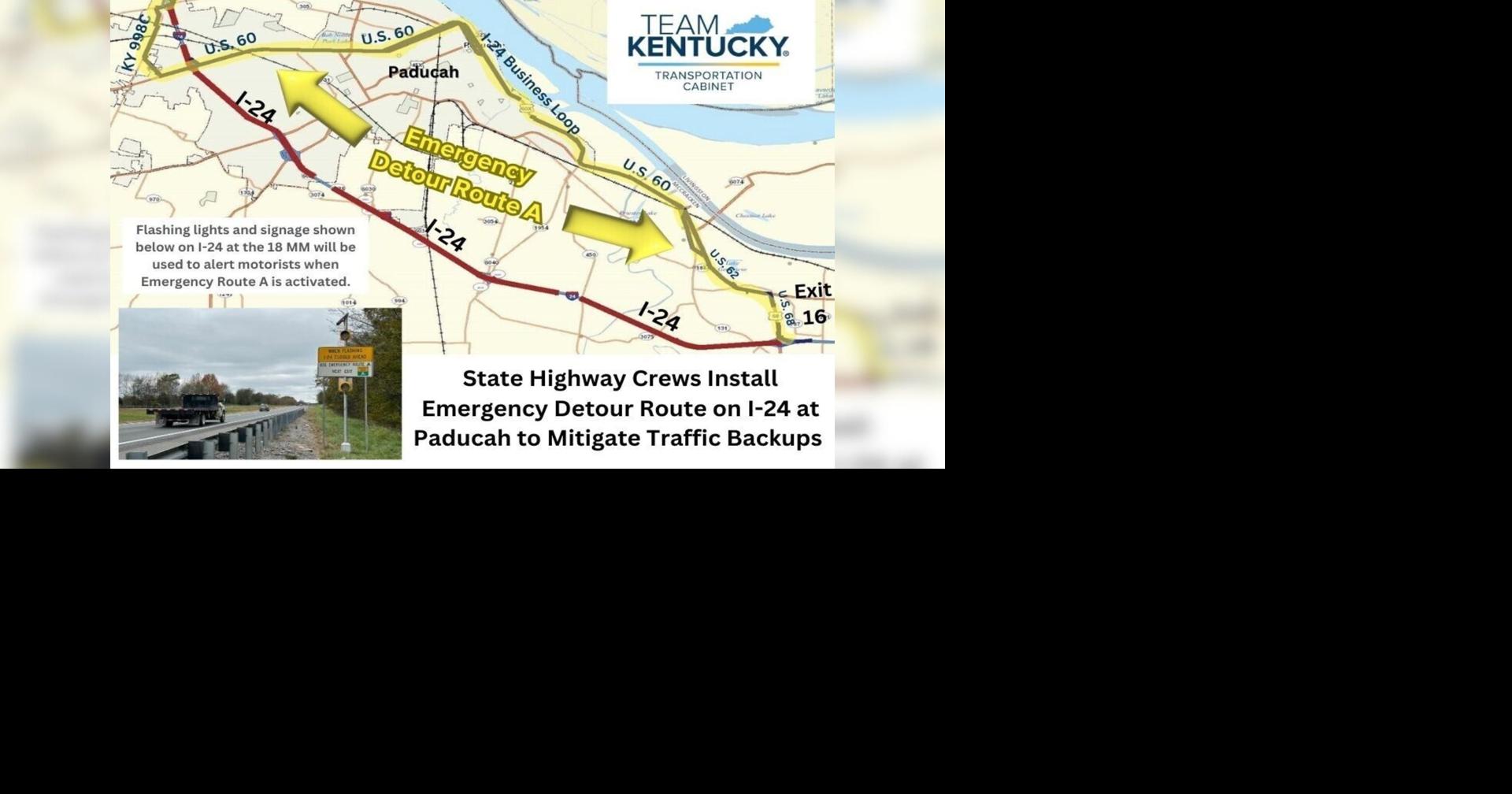 Emergency detour route signs installed on I-24 in Paducah to keep ...