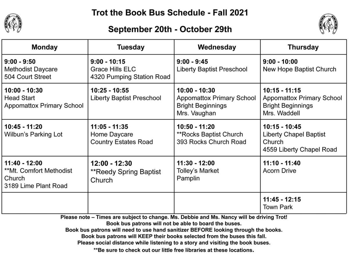 Trot and Spot Book Bus Schedule -Fall 2021