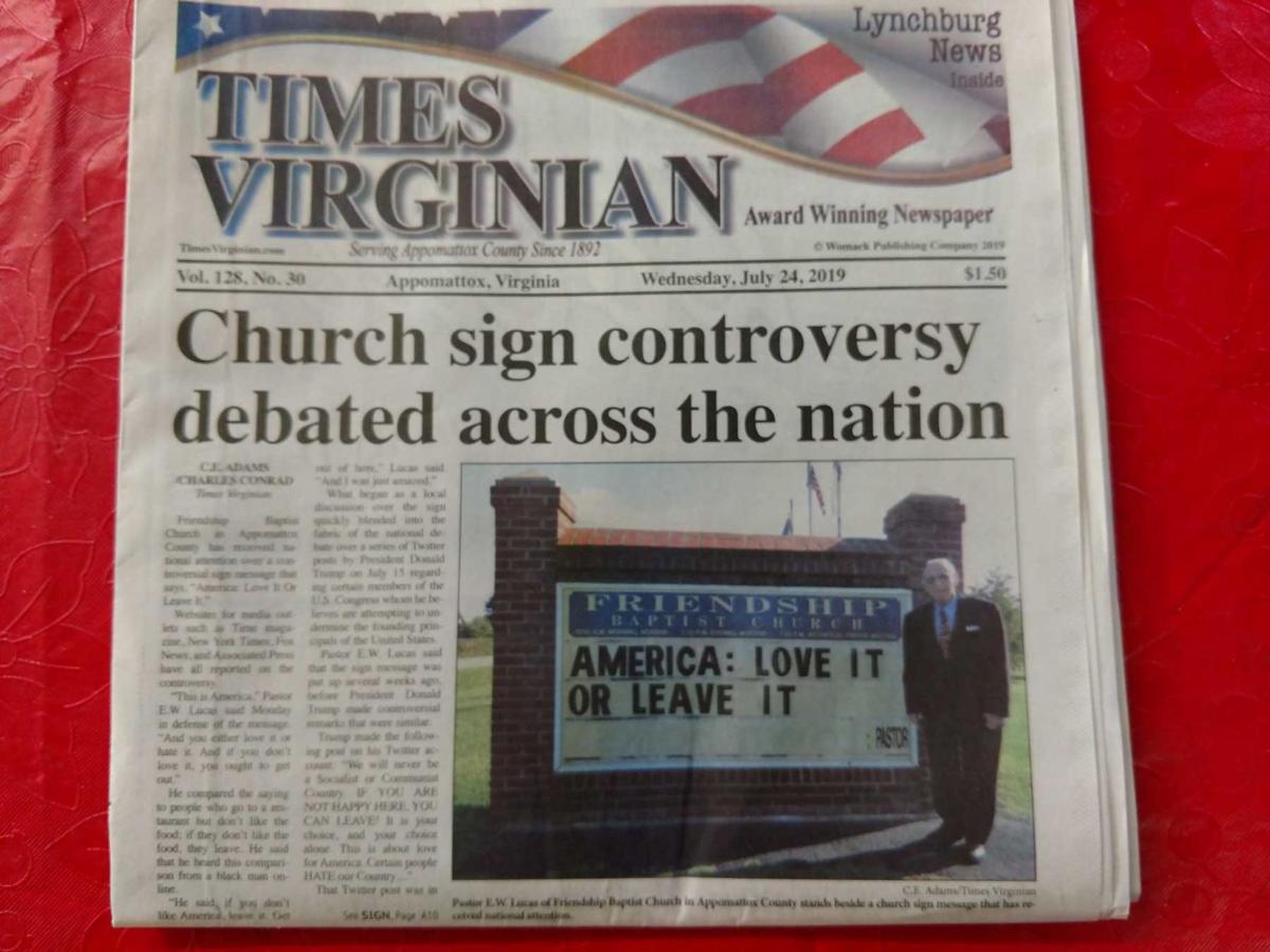 Appomattox County Church Sign Controversy Debated Across The Nation News Timesvirginian Com