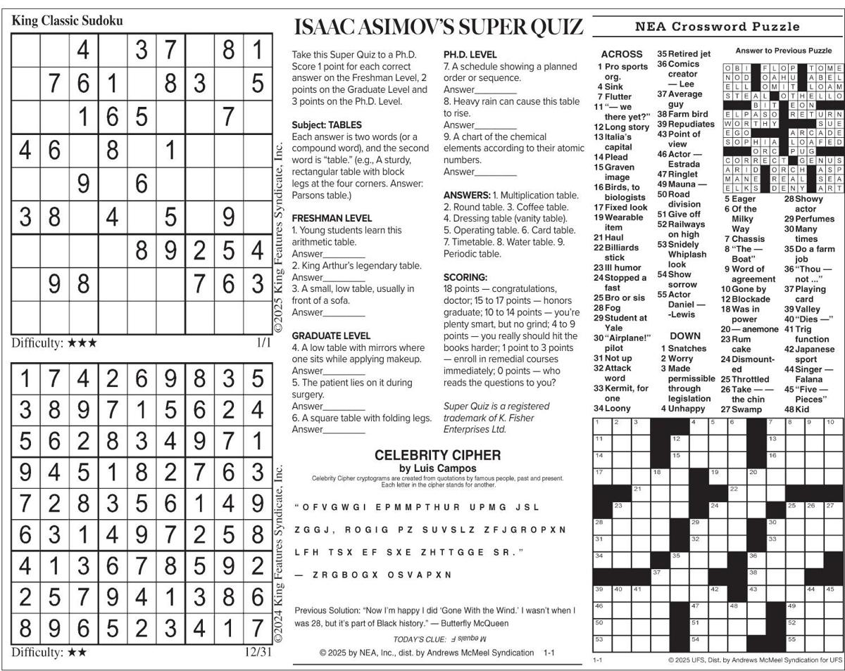 Wednesday, January 1, 2025 Comics and Puzzles Daily Comics