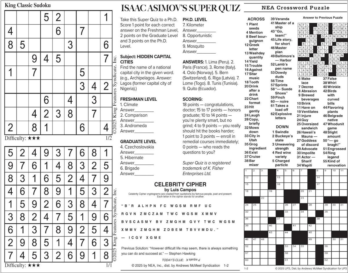 Thursday, January 2, 2025 Comics and Puzzles Daily Comics