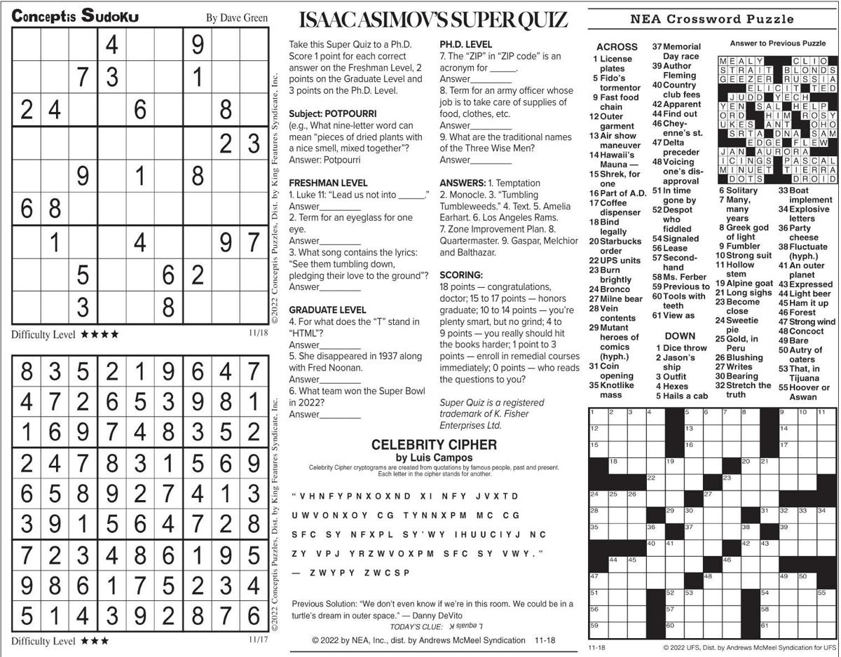 Friday, November 18, 2022 Comics and Puzzles | Daily Comics ...