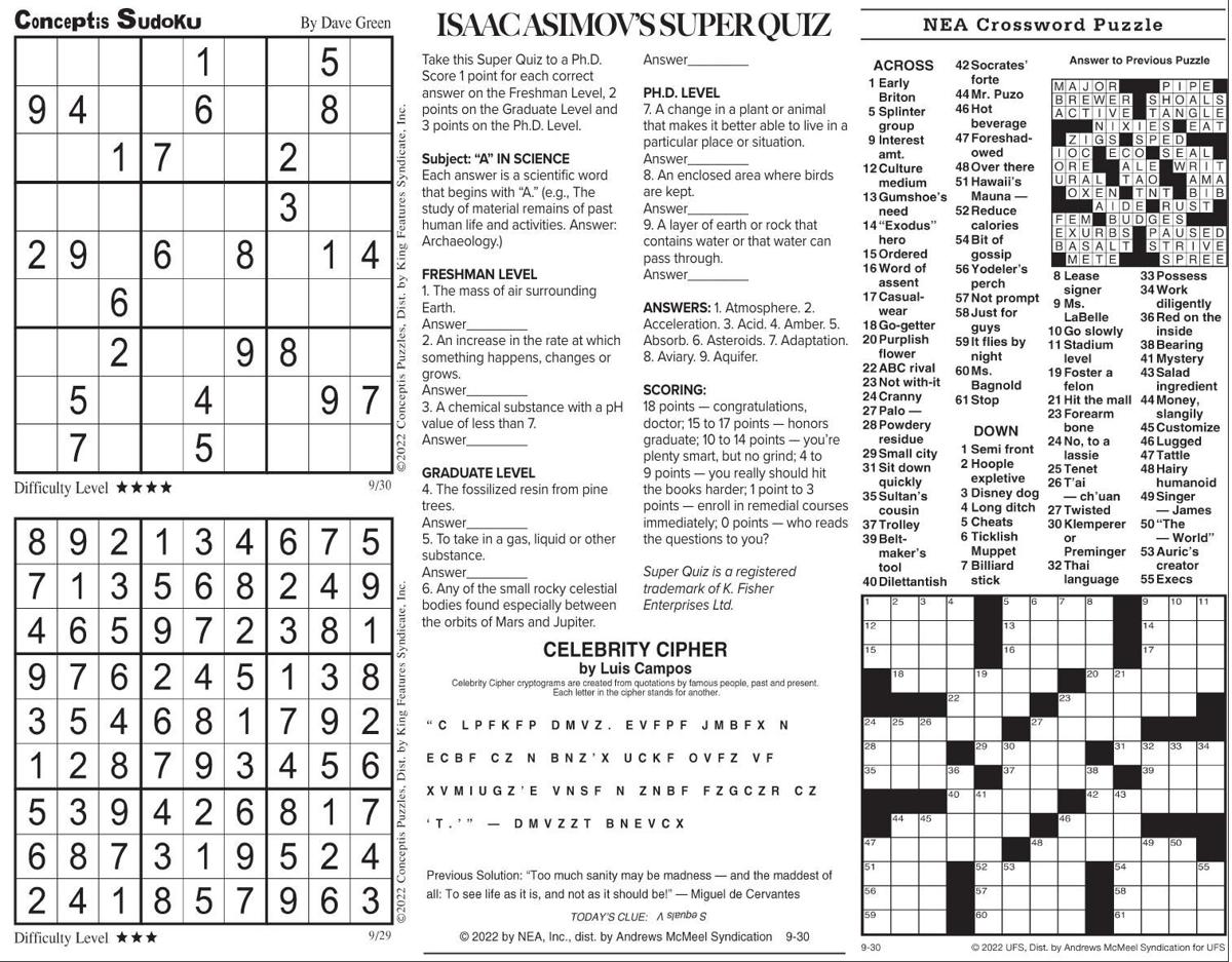 Friday, September 30, 2022 Comics and Puzzles | Daily Comics ...