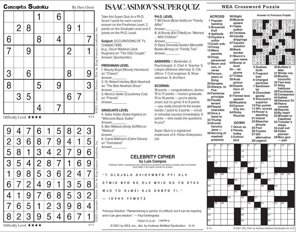 Saturday Aug 14 21 Comics And Puzzles Daily Comics Timeswv Com