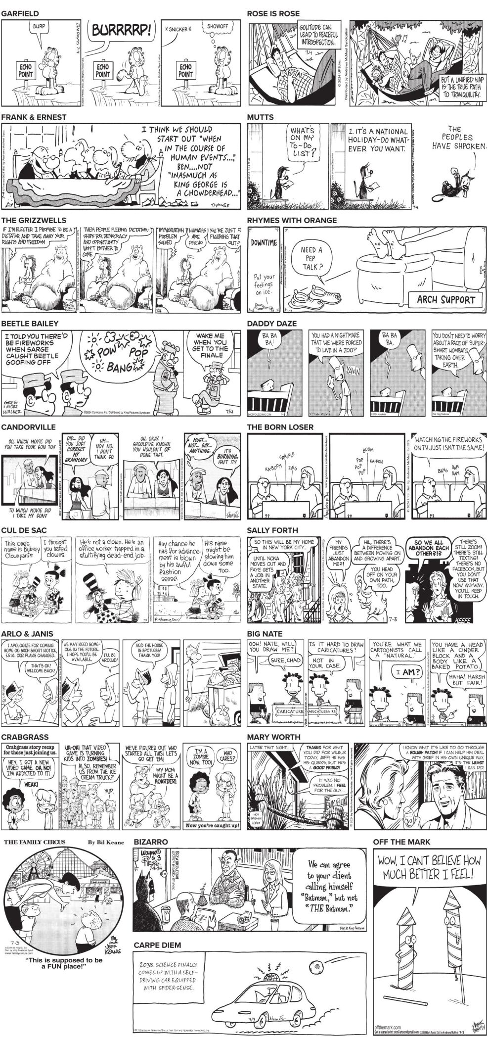 Thursday, July 4, 2024 Comics and Puzzles | Daily Comics | timeswv.com