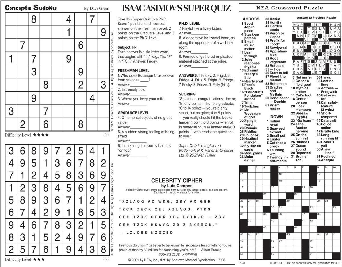 Friday July 23 21 Comics And Puzzles Daily Comics Timeswv Com Friday July 23 21 Comics And Puzzles Daily Comics Timeswv Com