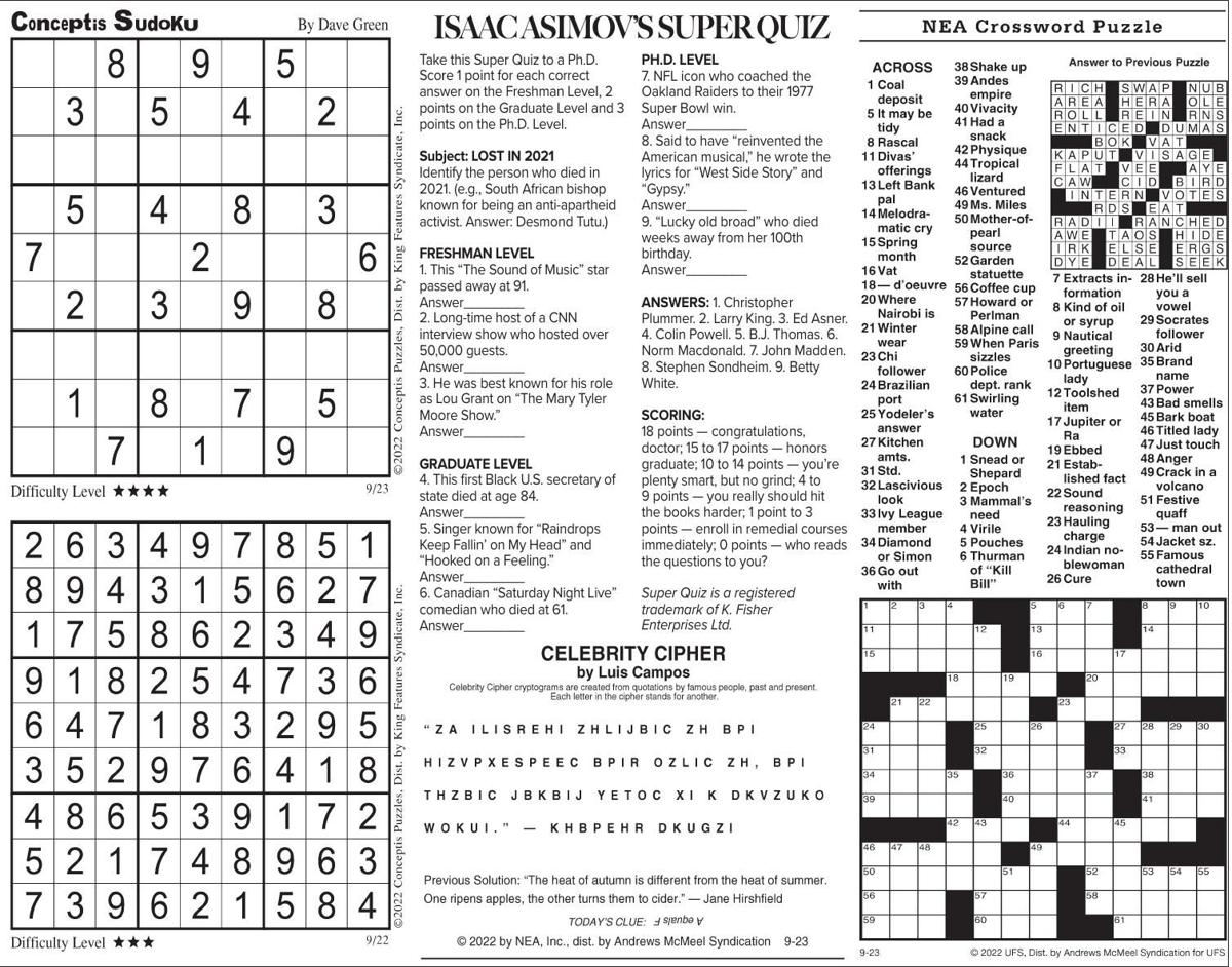 Friday, September 23, 2022 Comics and Puzzles | Daily Comics ...