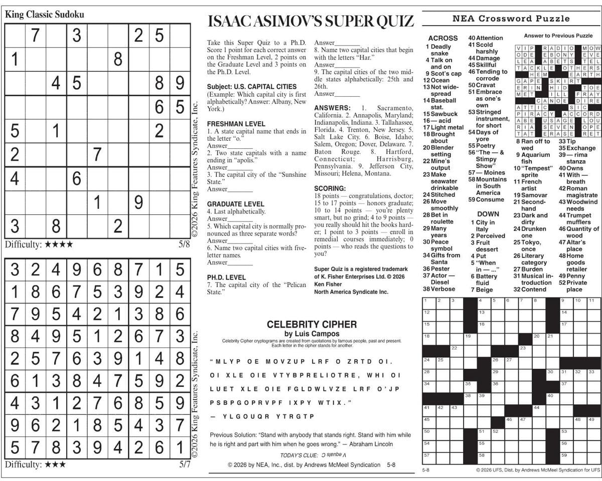Friday, May 08, 2026 Comics and Puzzles | Daily Comics | timeswv.com
