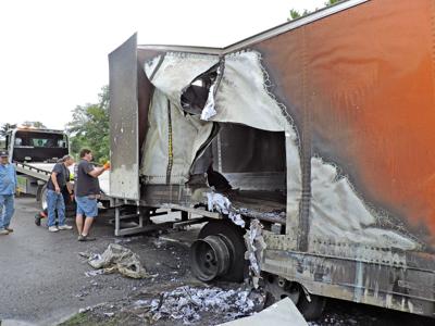 Tractor trailer’s brakes, paper rolls catch fire