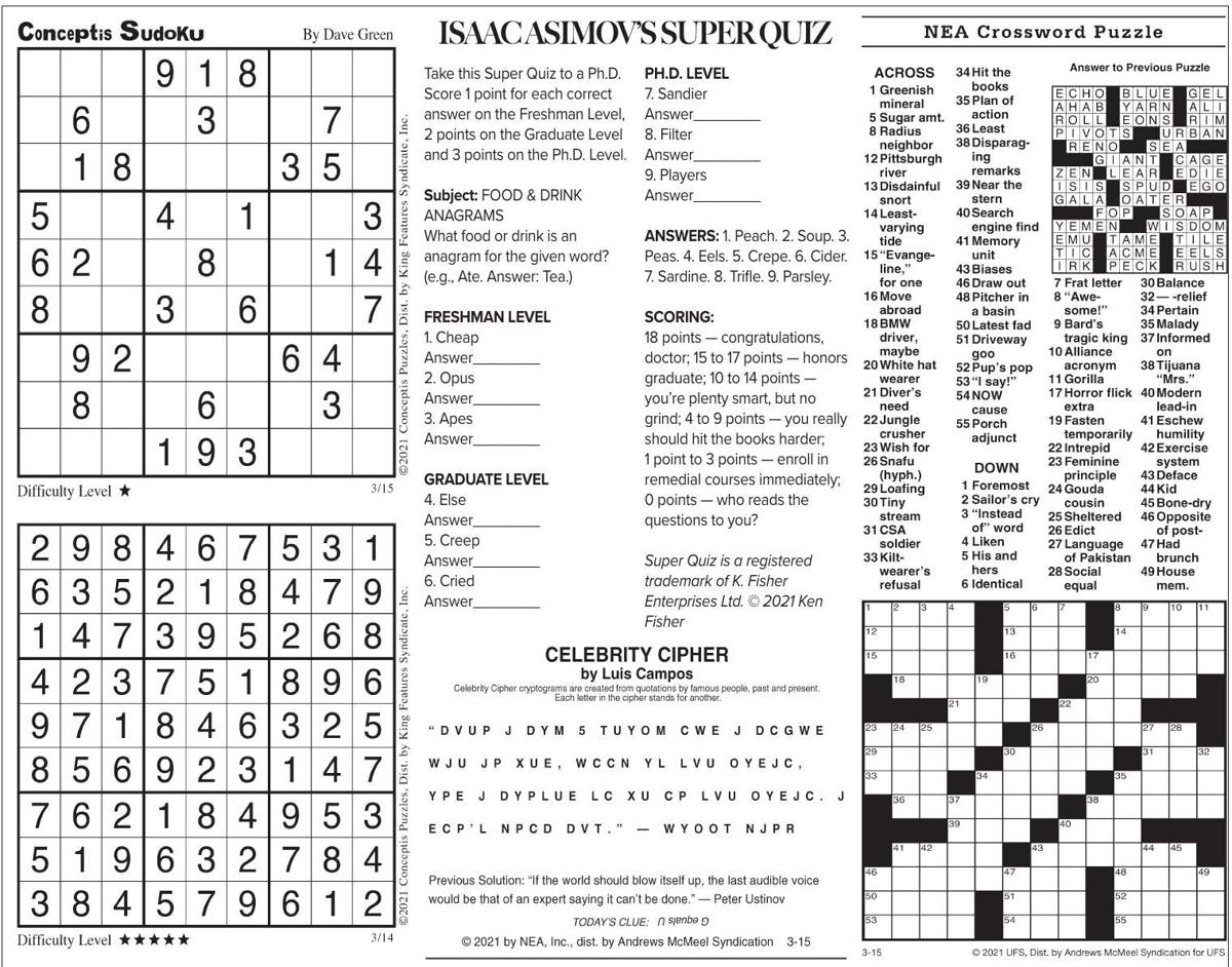 Monday March 15 21 Comics And Puzzles Daily Comics Timeswv Com