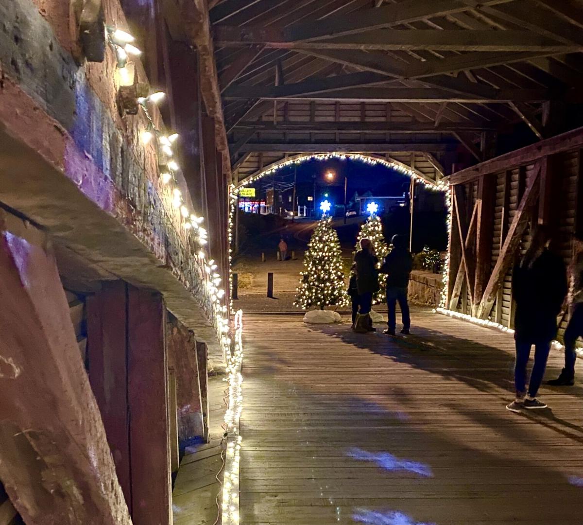 Inside the historic Barrackville bridge with its thousands of Christmas lights