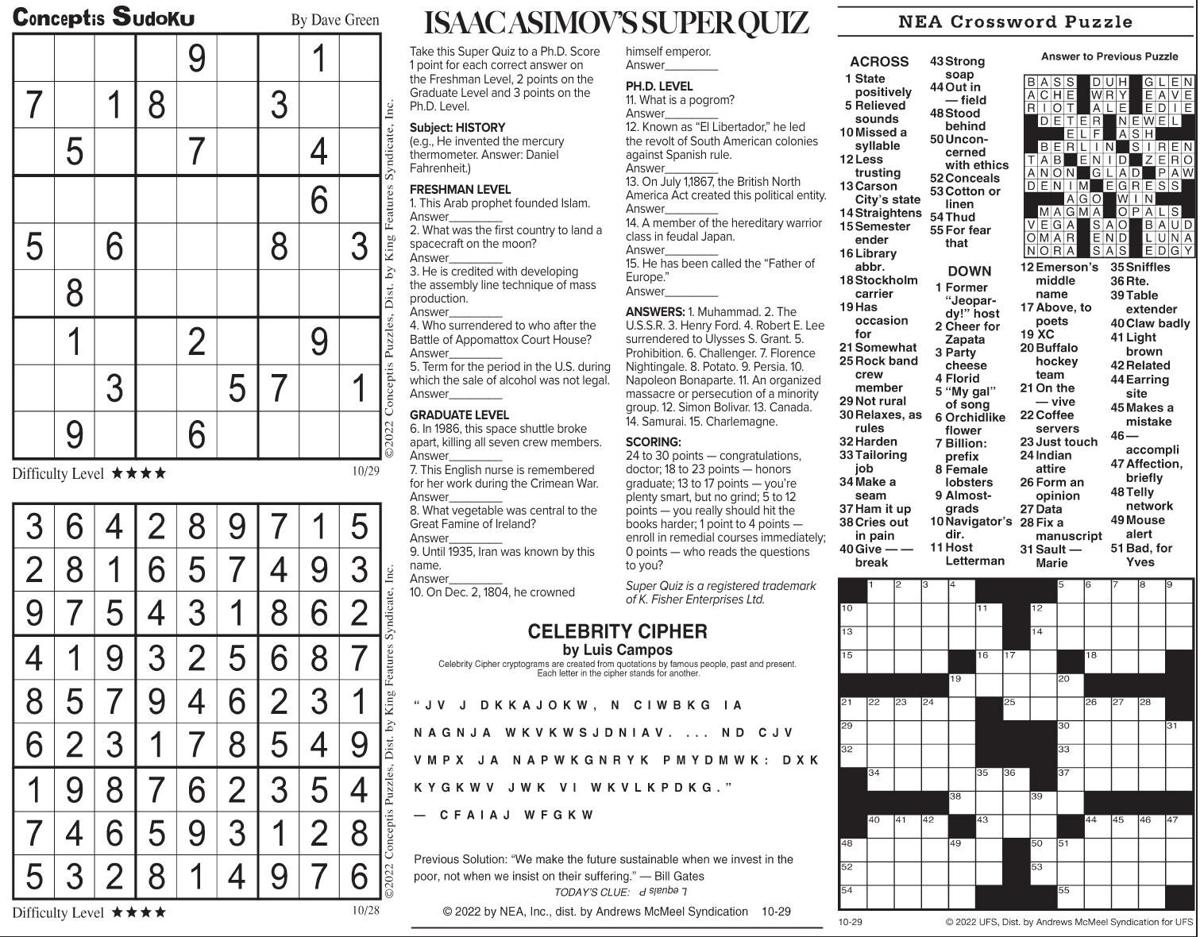 Saturday, October 29, 2022 Comics and Puzzles | Daily Comics ...