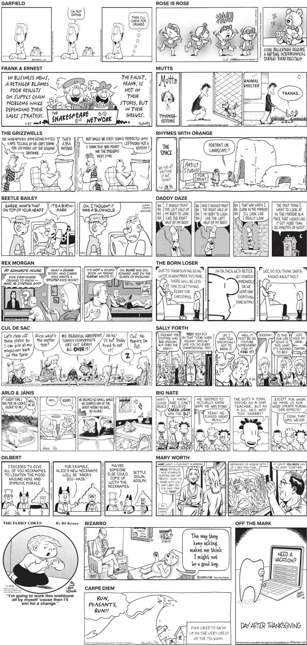 Saturday, Nov. 27, 2021 Comics and Puzzles | Daily Comics | timeswv.com