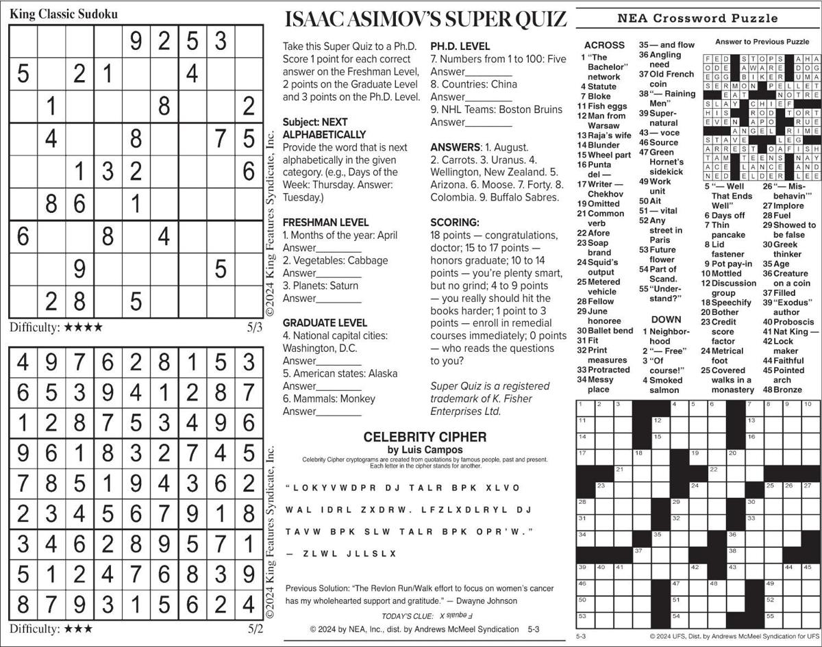 Friday, May 3, 2024 Comics and Puzzles Daily Comics