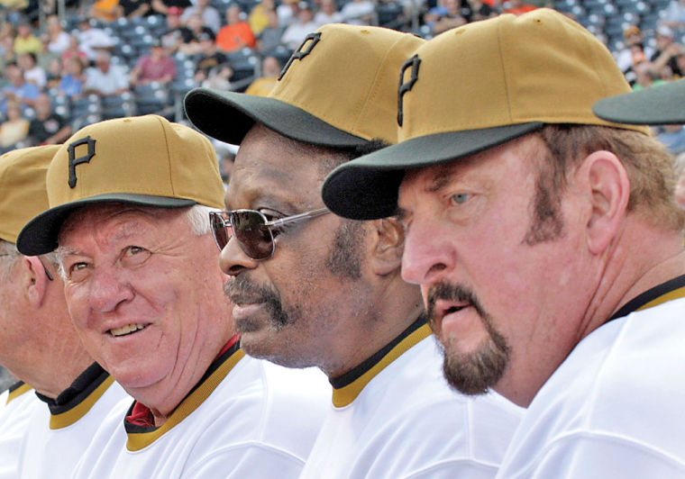 Manny Sanguillen and the Pirates celebrate the 1971 World Series